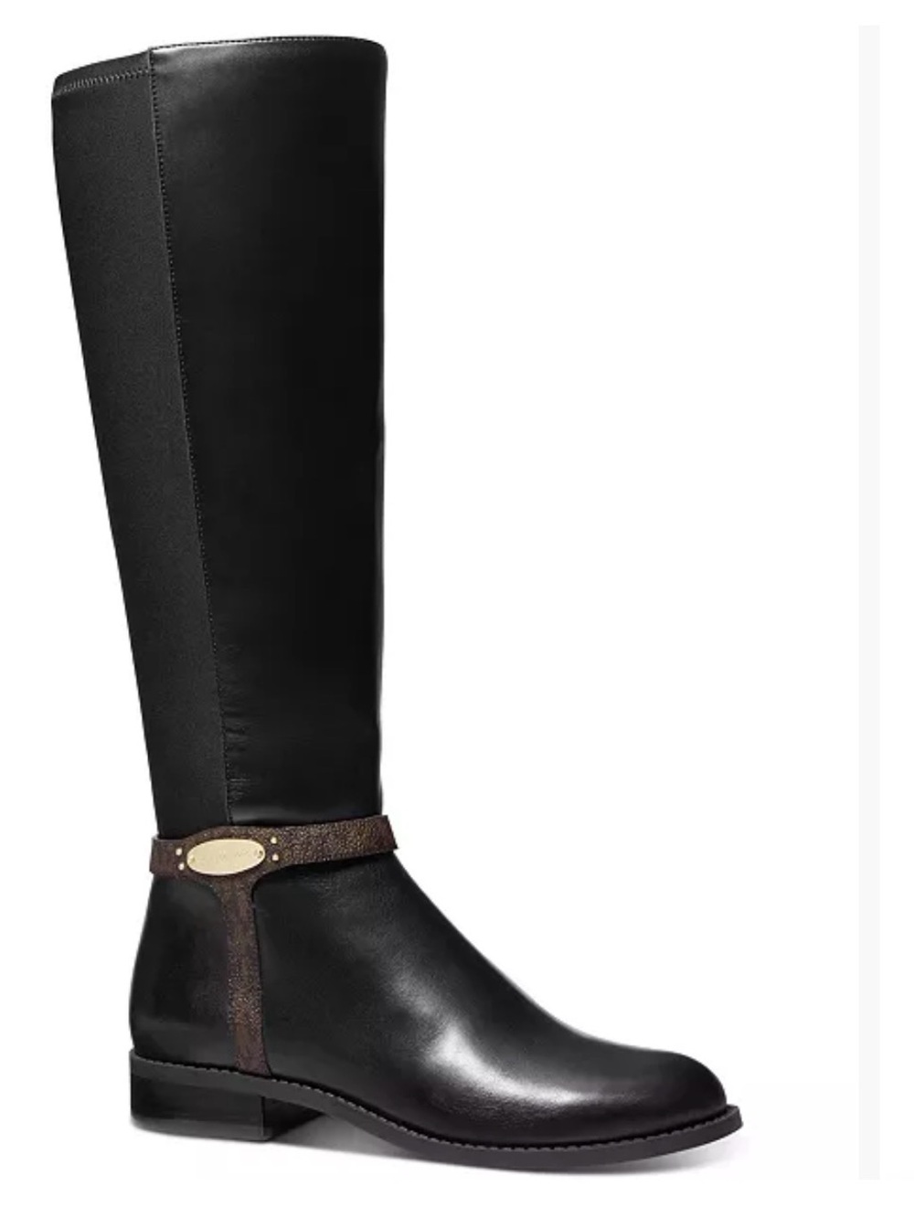 Michael Kors Black Tall Leather Over-The-Knee Boots with Gold Accent